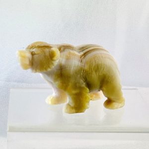 Bär, Eisbär, Tierfigur, Figur aus Stein, Achat, Handarbeit