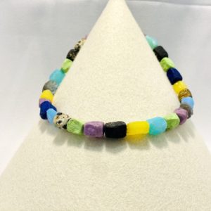 Edelsteinkette Pophyr, Andenopal, Citronen Crysopras, Pyritschiefer, LapisLazuli, Bronzit, Opalit, Dalmatiner Jaspis Kette