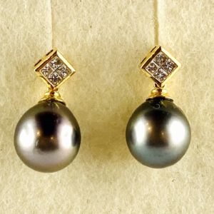 feine Tahitizuchtperlen, Tropfen, Ohrstecker, Diamantprincess, Gold