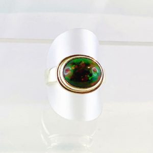 Edelsteinring Opal, Schwarzopal, schwarzer Opal Ring Silber