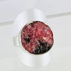 Edelsteinring Rhodochrosit, ungeschliffen, Naturbelassen, Silber Ring