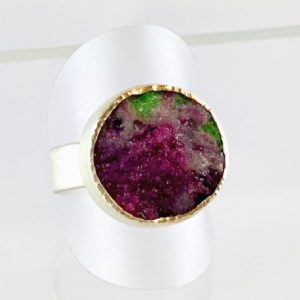 Edelsteinring Rubin Ring, Rubin mit Zoisit, Silber, Handarbeit, Stein Natur