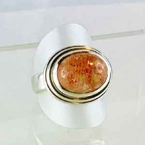 Edelsteinring Sonnenstein Indien, Ring Silber Handarbeit
