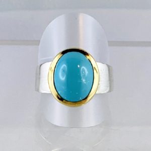 Edelsteinring Türkis Ring Arizona, Silber mattiert, Gold